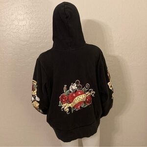 Disney Women’s Faded Black Full Zip Up Mickey Heart Hoodie Jackets
